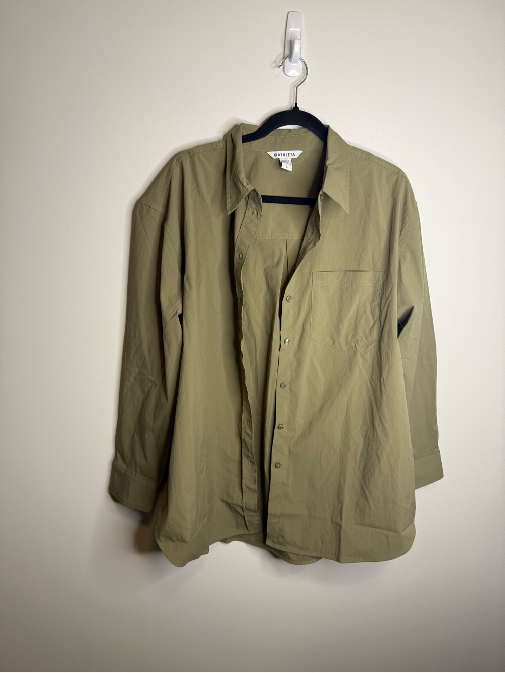 Athleta Olive Green Women's Button-Down Shirt size large